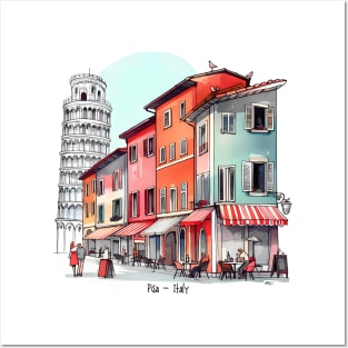 Pisa Italy | Leaning Tower of Pisa | Italian Sidewalk Café Posters and Art